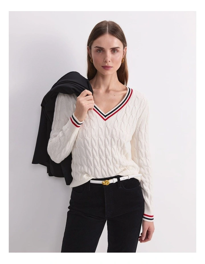 Merino Cable V-Neck Sweater image 5