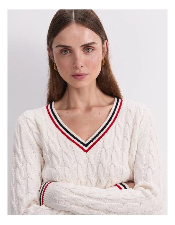 Merino Cable V-Neck Sweater image 6