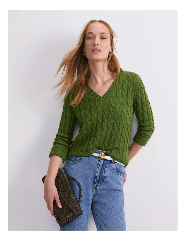 Merino Cable V-Neck Sweater image 5