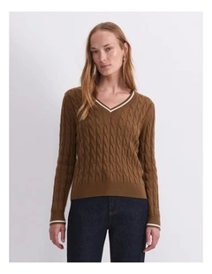 Merino Cable V-Neck Sweater