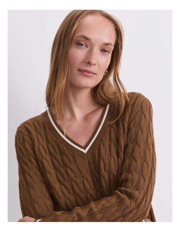 Merino Cable V-Neck Sweater image 4