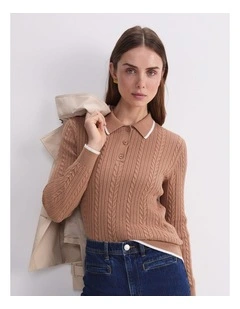 Elka Baby Cable Polo in Tan