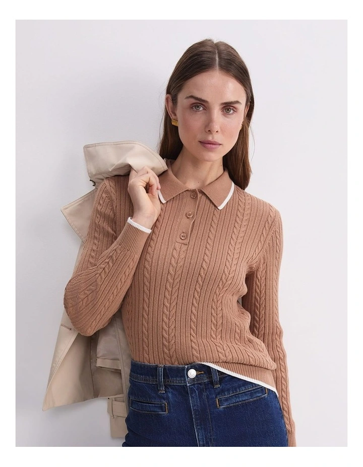 Elka Baby Cable Polo in Tan image 1