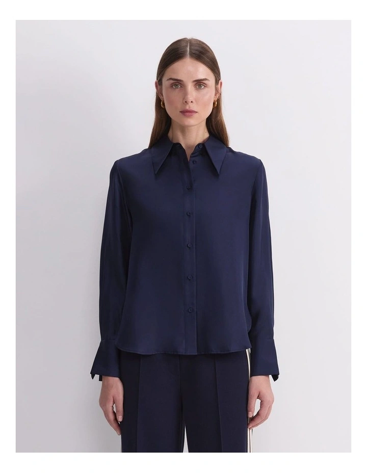 Mira Silk Blouse in Navy image 1