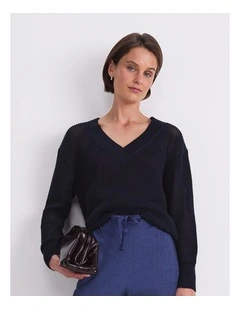 Cotton Crochet V-Neck Knit