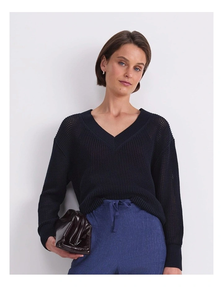 Cotton Crochet V-Neck Knit image 1