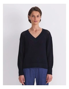 Cotton Crochet V-Neck Knit