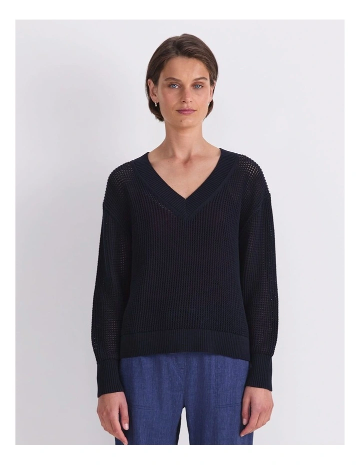 Cotton Crochet V-Neck Knit image 1