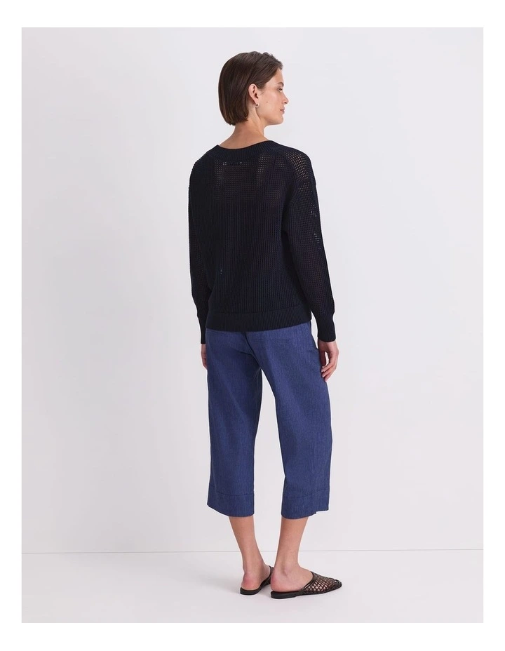 Cotton Crochet V-Neck Knit image 2