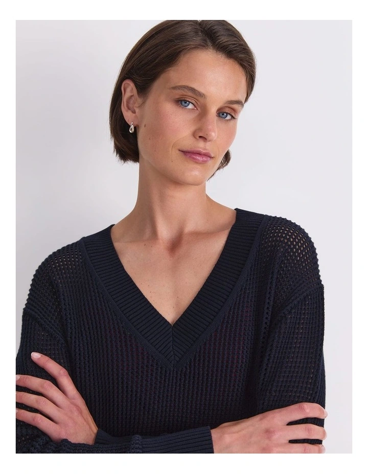 Cotton Crochet V-Neck Knit image 6