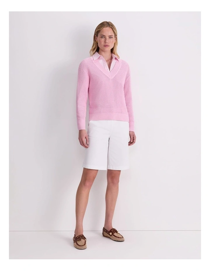 Cotton Crochet V-Neck Knit image 3