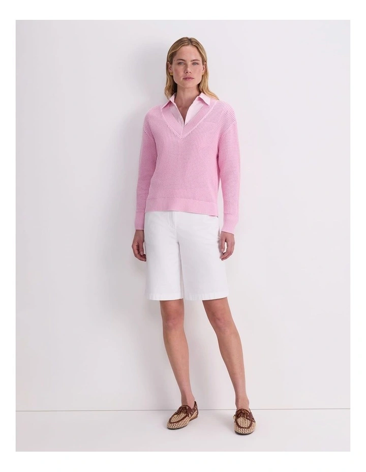 Cotton Crochet V-Neck Knit image 4