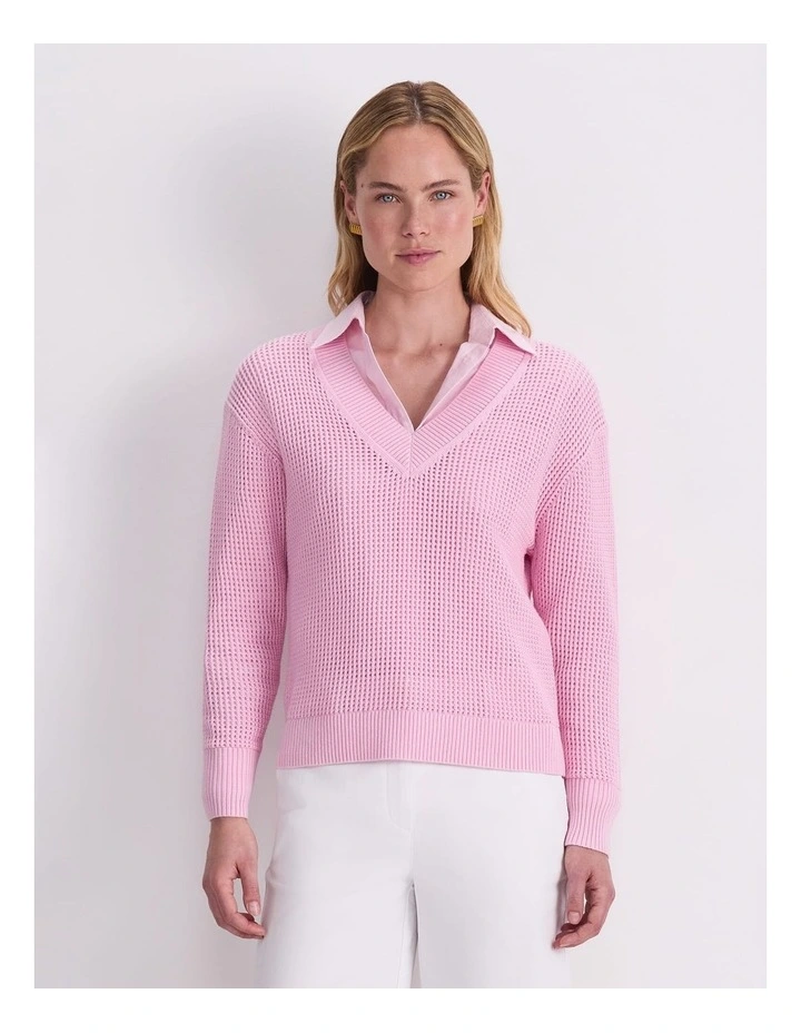 Cotton Crochet V-Neck Knit image 5