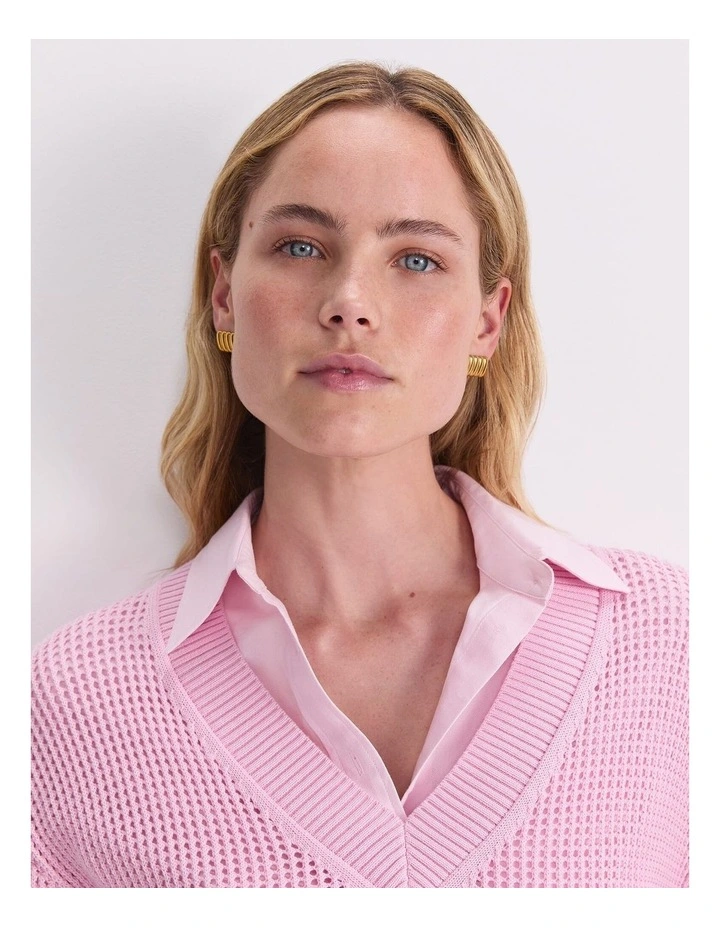 Cotton Crochet V-Neck Knit image 6
