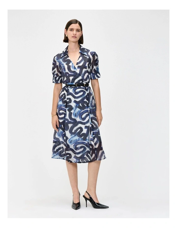 Abstract Brush Shirt Dress in Indigo image 1