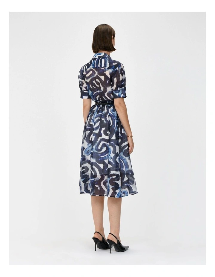 Abstract Brush Shirt Dress in Indigo image 2