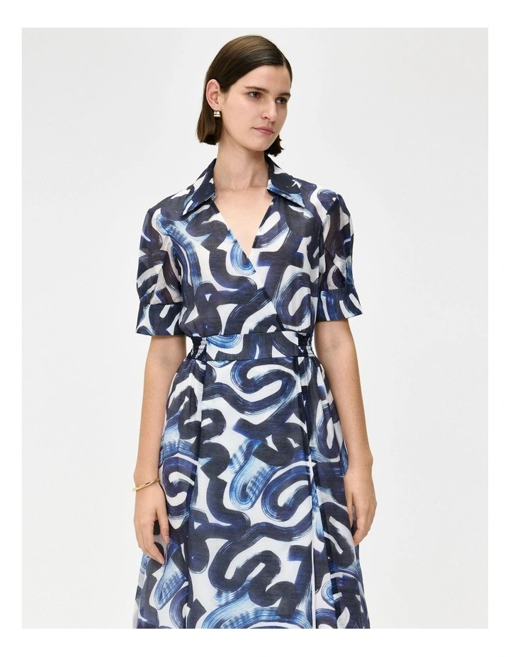 Abstract Brush Shirt Dress in Indigo image 3