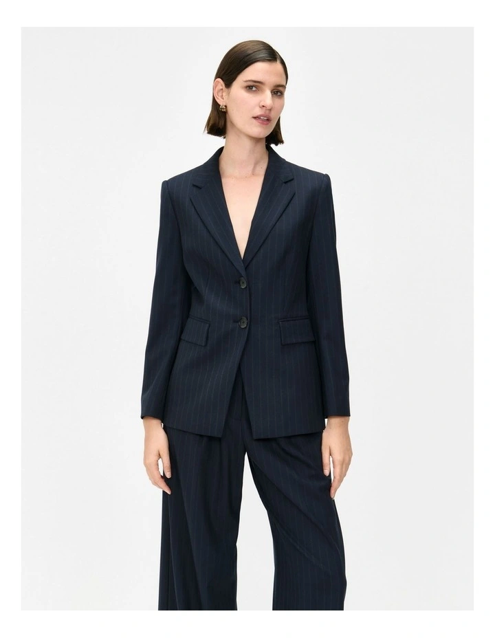 European Stripe Semi Fitted Blazer in Blue image 3