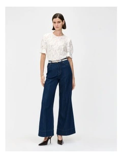 European Burnout Blouson Sleeve Top in Cream