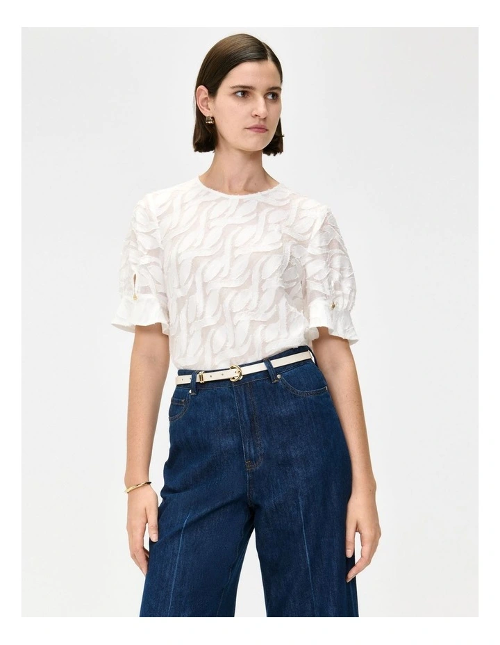 European Burnout Blouson Sleeve Top in Cream image 3