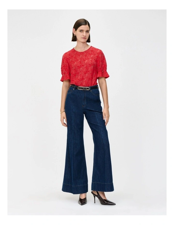 European Burnout Blouson Sleeve Top in Red image 1