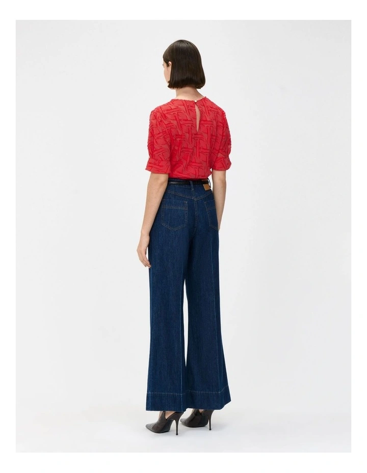 European Burnout Blouson Sleeve Top in Red image 2