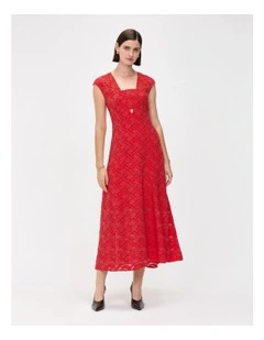 European Burnout Midi Dress in Red