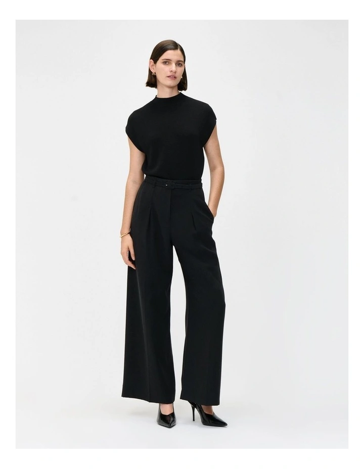 Drapey Ecovero Viscose Belted Pant in Black image 1
