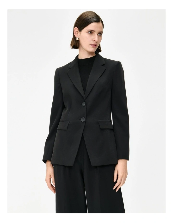 Drapey Ecovero Viscose Semi Fitted Blazer in Black image 3