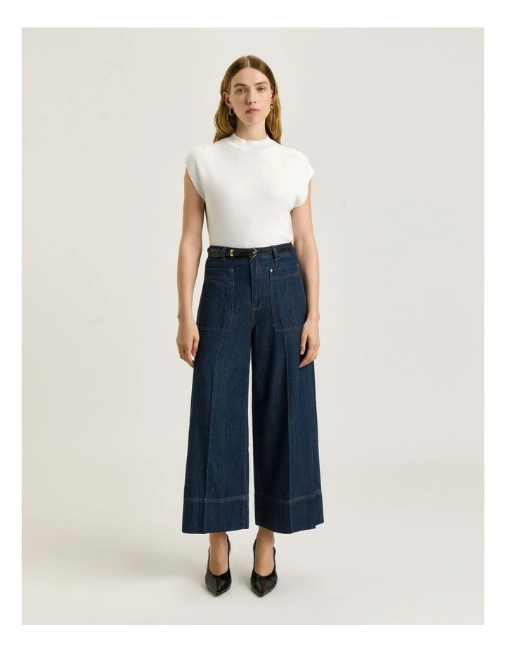 Drop Shoulder Funnel Neck Knit in Cream image 1