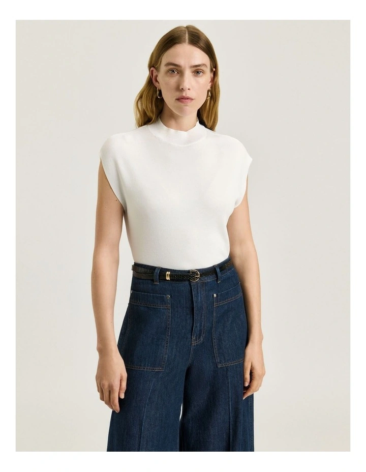 Drop Shoulder Funnel Neck Knit in Cream image 3