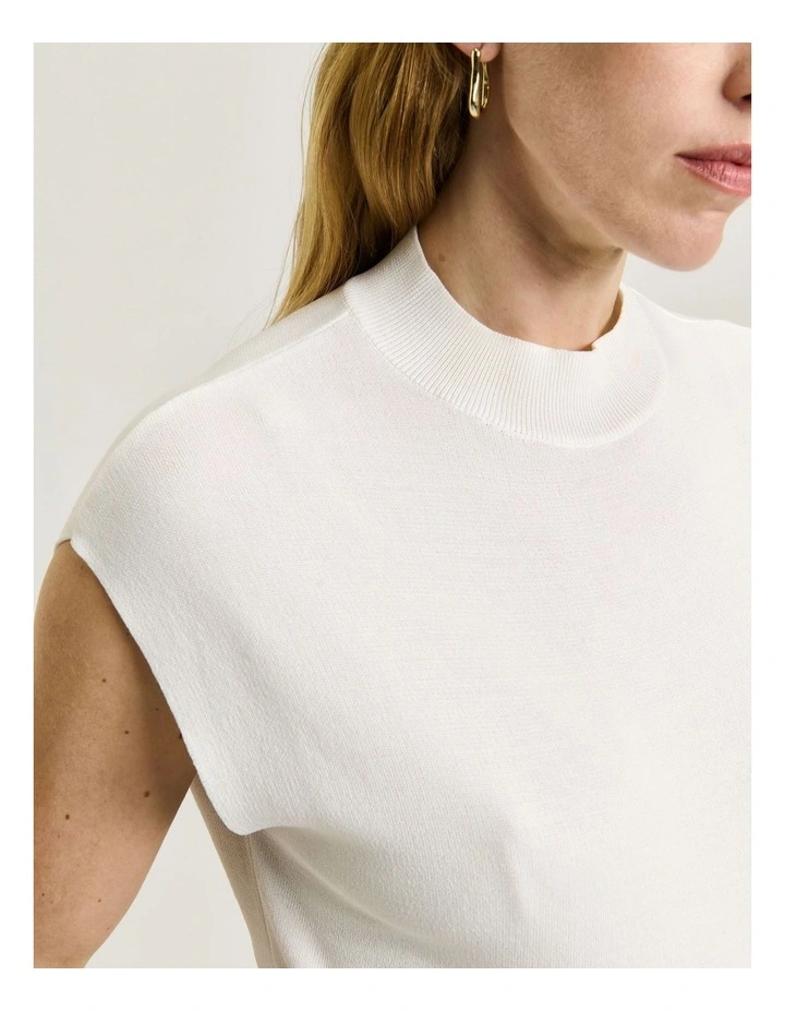 Drop Shoulder Funnel Neck Knit in Cream image 4