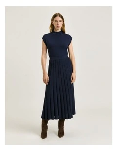 Drop Shoulder Funnel Neck Knit in Blue