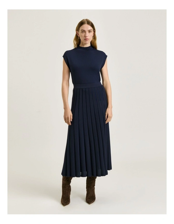 Drop Shoulder Funnel Neck Knit in Blue image 1