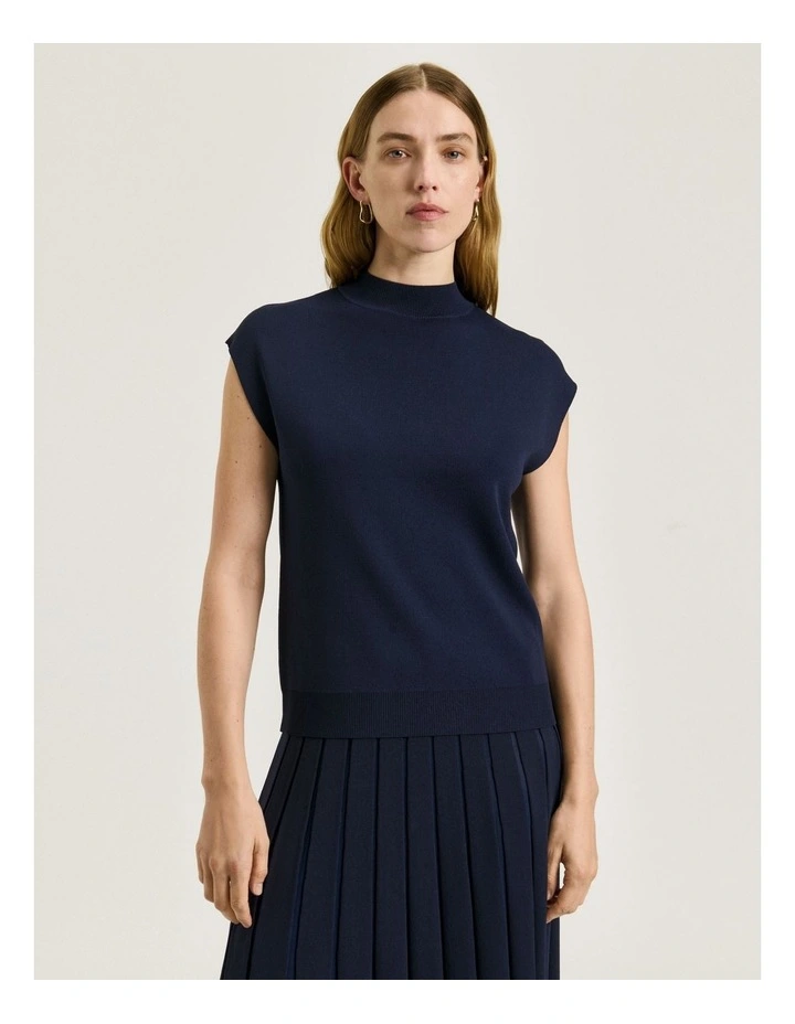 Drop Shoulder Funnel Neck Knit in Blue image 3