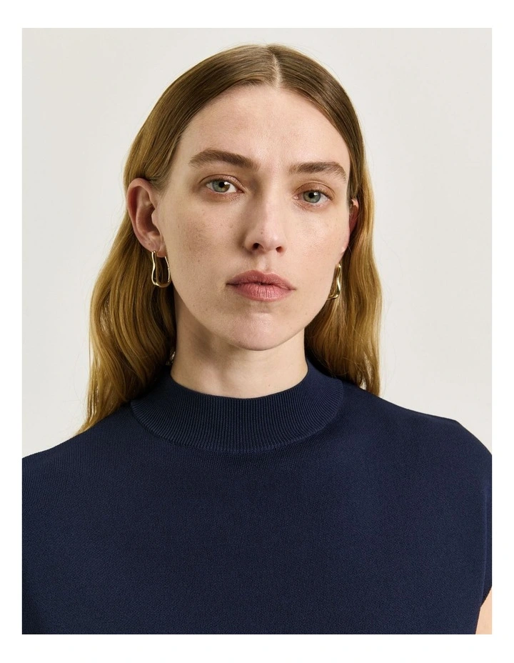 Drop Shoulder Funnel Neck Knit in Blue image 4