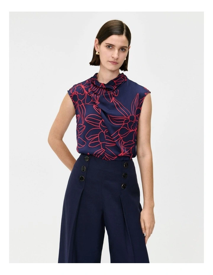Orchid Satin Cowl Neck Top in Indigo image 3