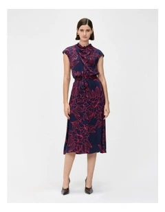 Orchid Satin Midi Dress in Indigo