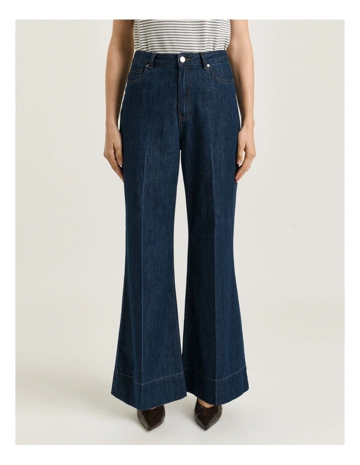 Cotton Tencel Denim Flared Jeans in Blue image 3
