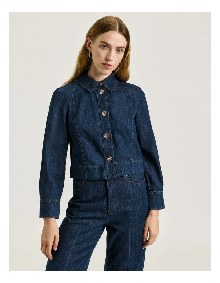 Cotton Tencel Denim Shirt Jacket in Blue image 3
