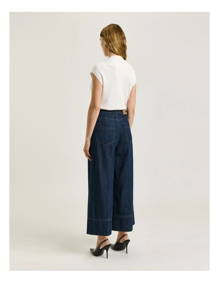 Cotton Tencel Denim Wide Cropped Jeans in Blue image 2