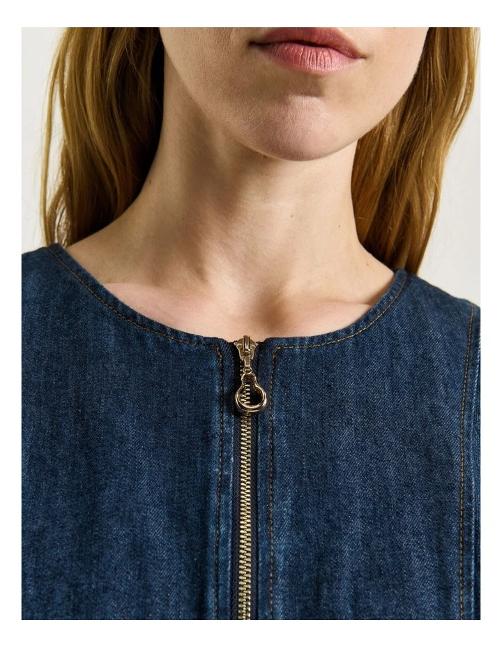Cotton Tencel Denim Panelled Midi Dress in Blue image 4