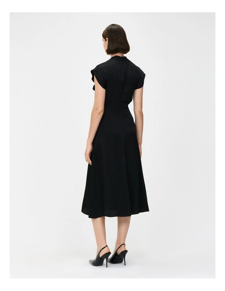 Hammered Satin Draped Neck Midi Dress in Black image 2