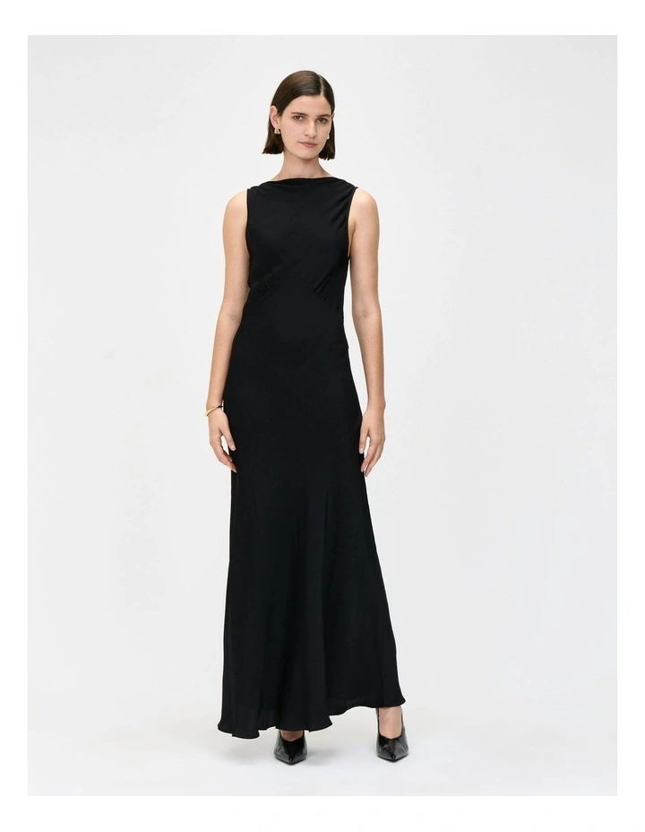Hammered Satin Empire Maxi Dress in Black image 1