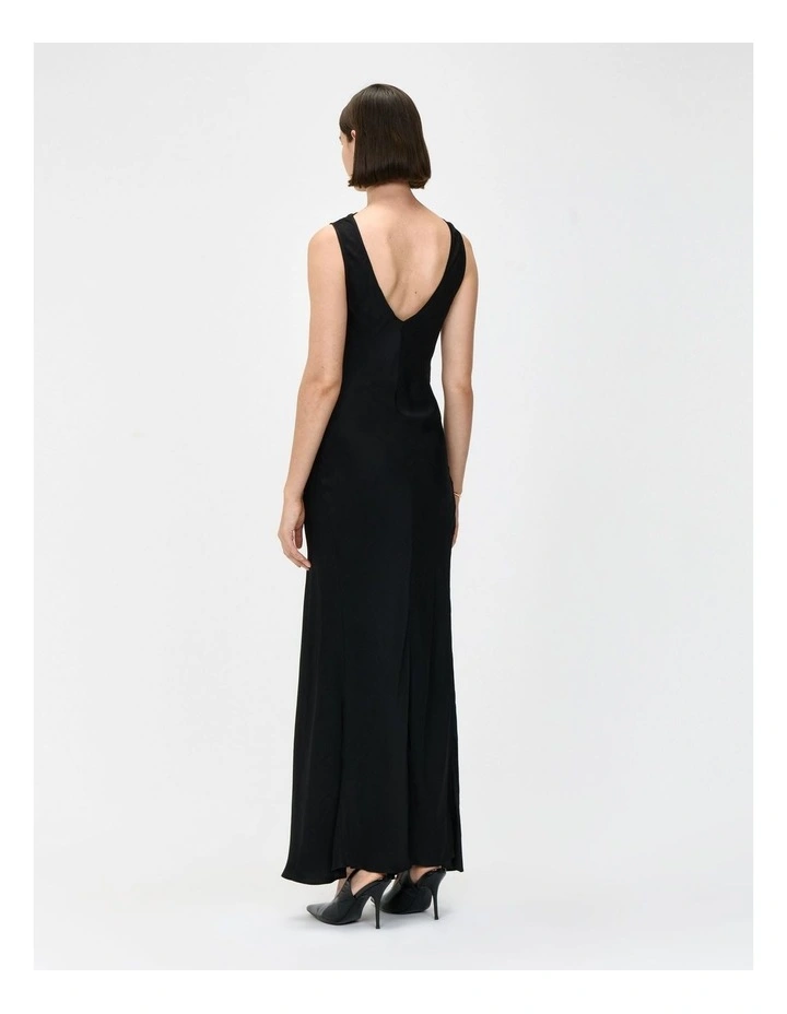 Hammered Satin Empire Maxi Dress in Black image 2