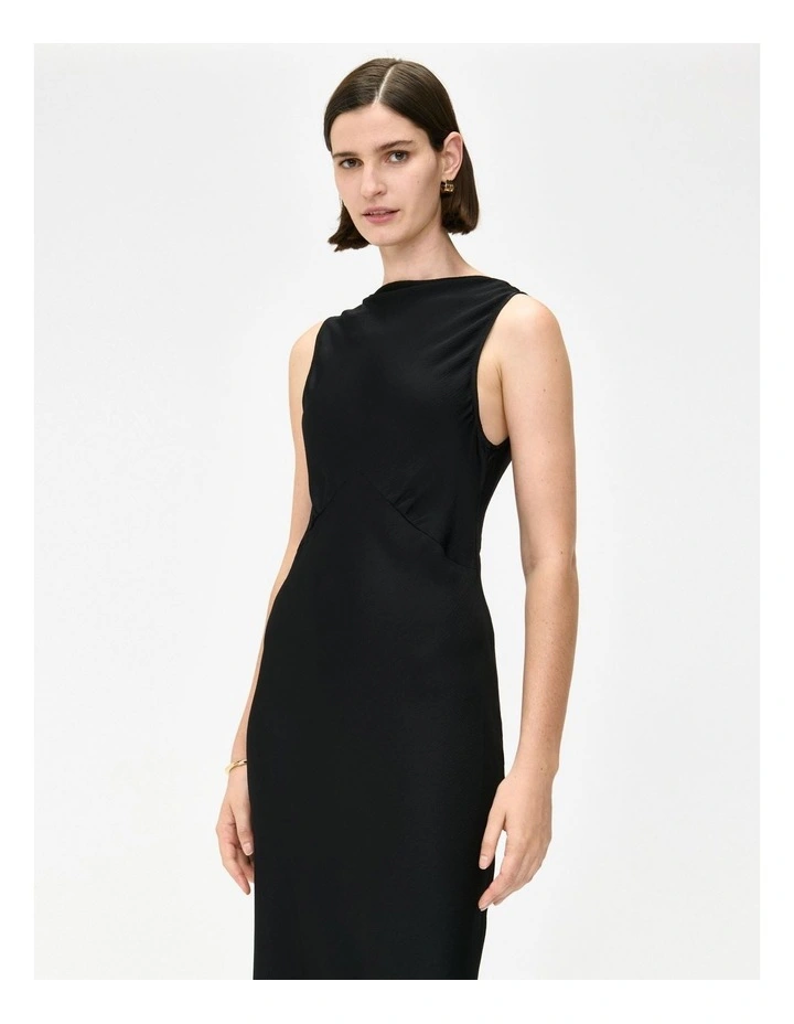 Hammered Satin Empire Maxi Dress in Black image 3
