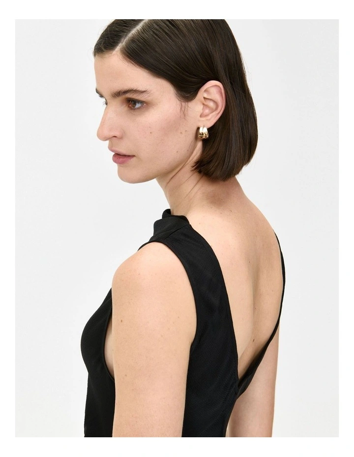 Hammered Satin Empire Maxi Dress in Black image 4