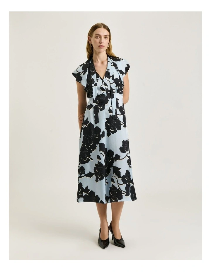 Shadow Rose Satin Draped Neck Midi Dress in Blue image 1