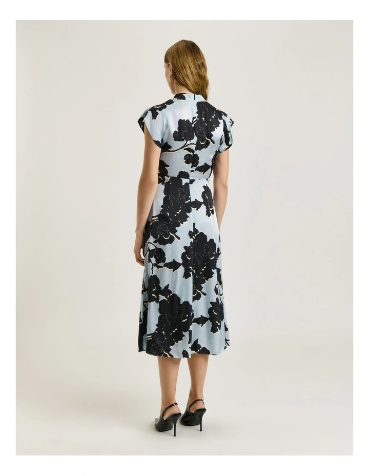 Shadow Rose Satin Draped Neck Midi Dress in Blue image 2
