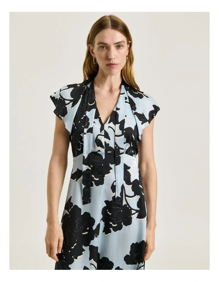 Shadow Rose Satin Draped Neck Midi Dress in Blue image 3